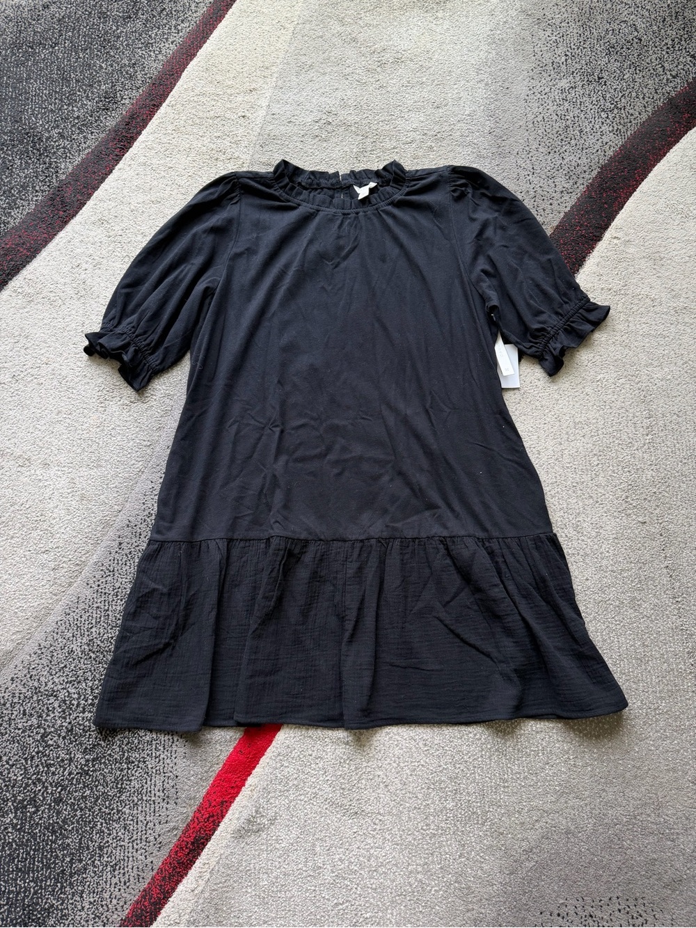 Caslon Black Ruffle Neck 1/2 Sleeve MIDI Dress